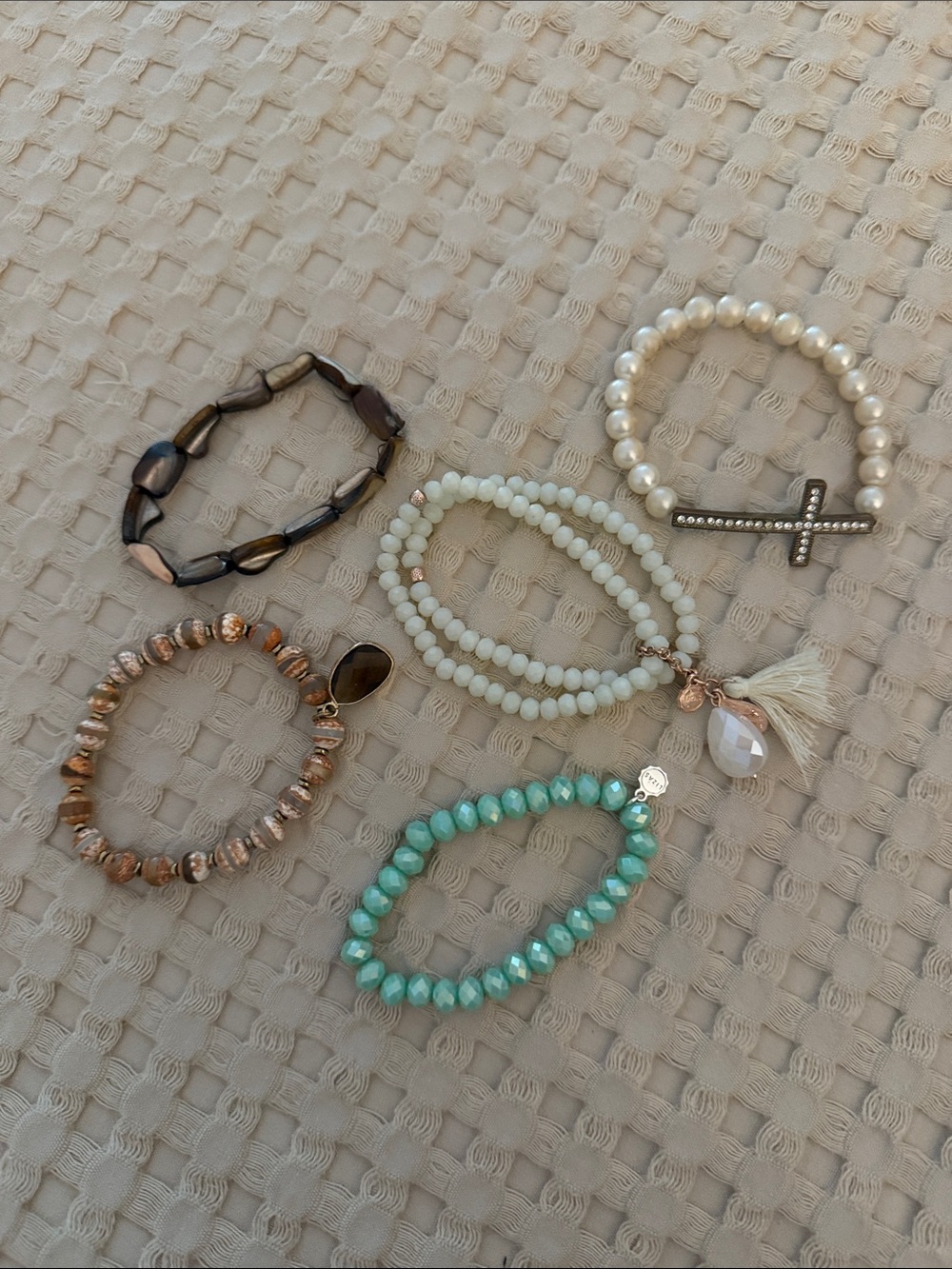 Multicolor Women's Beaded Bracelet Set with Charm Accents
